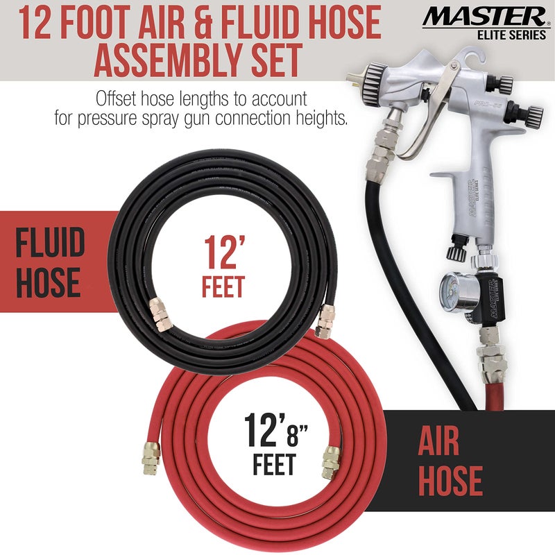 Master Airbrush Master Elite Series 12 Foot Air and Fluid Hose Assembly Set with Fittings for Spray Guns, Paint Pressure Pot Tanks, Professional Heavy Duty - Air 3/8" NPS, 5/16" ID & Fluid Hose 1/4" NPS, 1/4" ID - Image 2